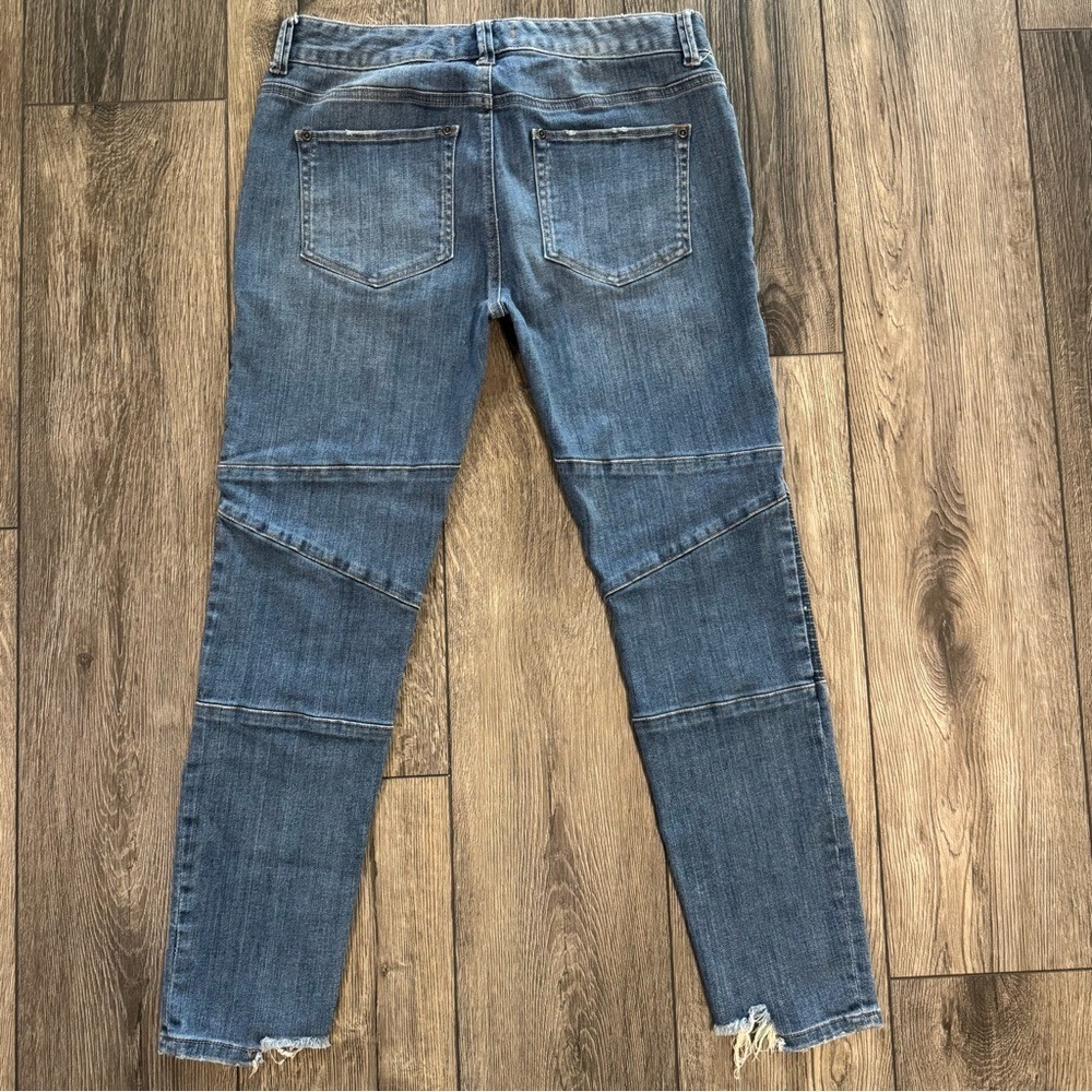 Free People Moto Skinny Distressed Jeans Blue 28 Edgy Biker Utility Denim - Picture 5 of 17